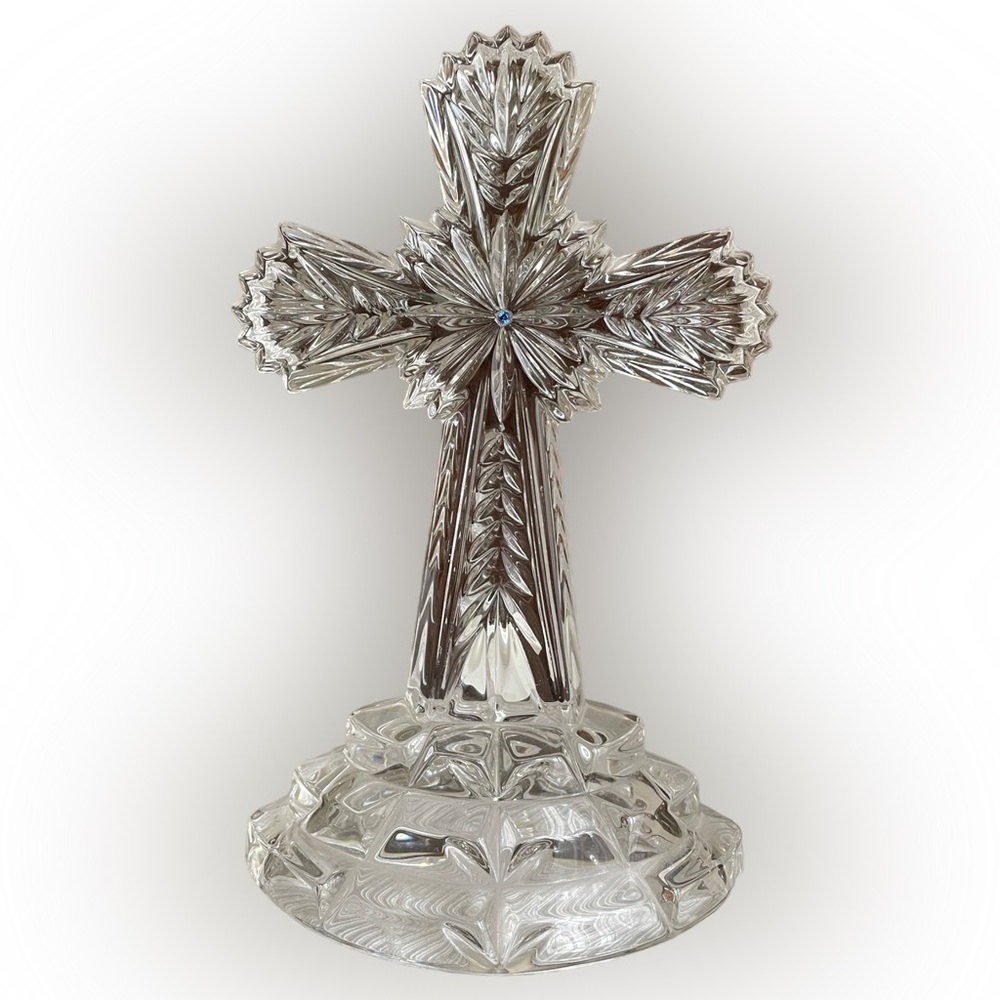 Rare Vintage Lenox Jeweled Fine Crystal 8" Cross Sapphire Center Made in Germany